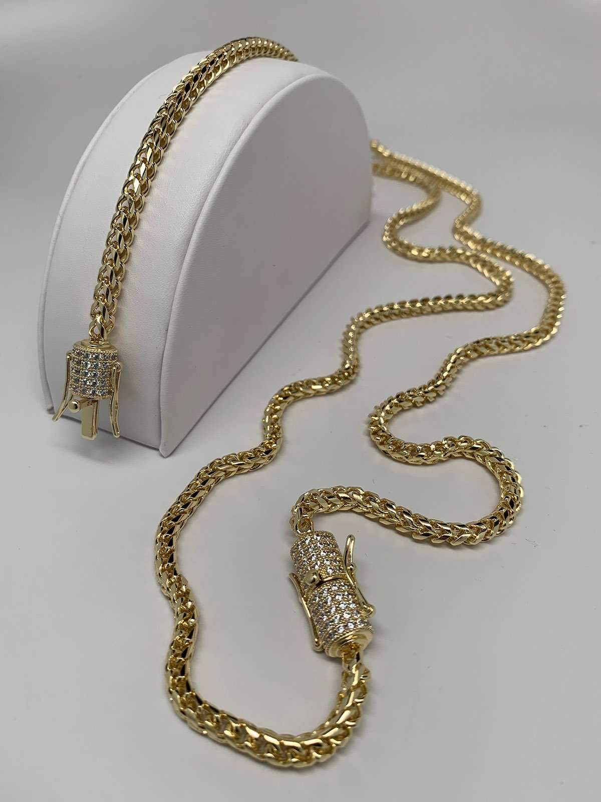 4mm Franco Snake Chain Necklace Jewelry Set (Diamond Lock)