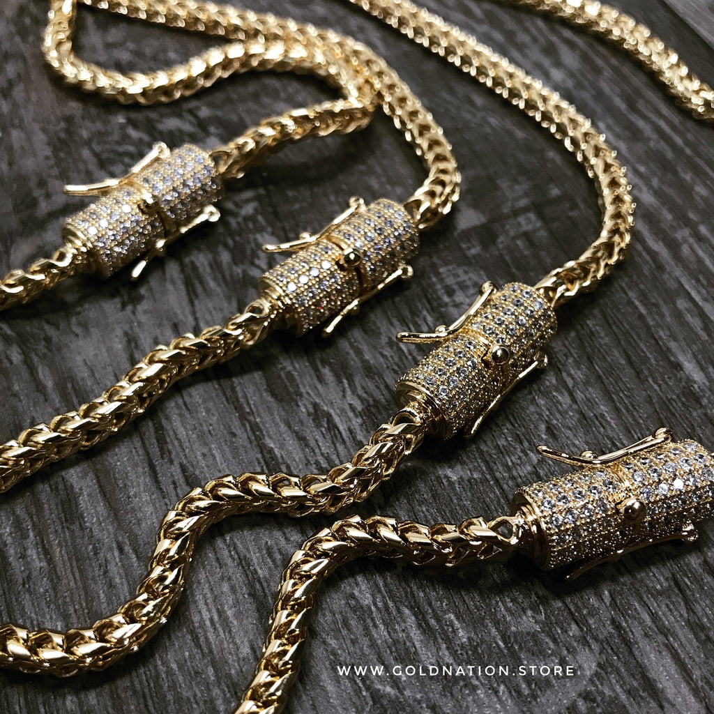 4mm Franco Snake Chain Necklace Jewelry Set (Diamond Lock)